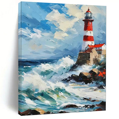 “Lighthouse in the Storm” - Impasto Maritime Oil on Canvas CT1892