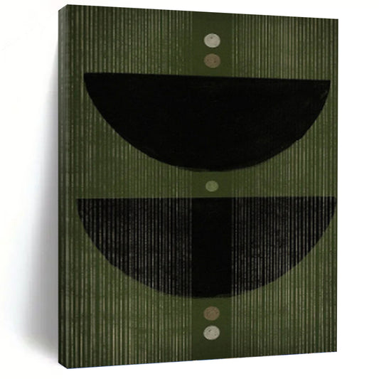 Green Geometric Semi - Circles and Dots - Geometric Abstract Painting On Canvas DKH1380