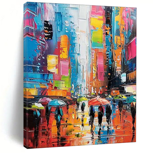 “Colorful City Streets: Impasto Urban Landscape” - Impressionist Oil on Canvas CT1911