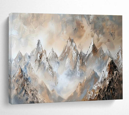 “Misty Mountain Peaks” Impasto Landscape Painting On Canvas DKH466
