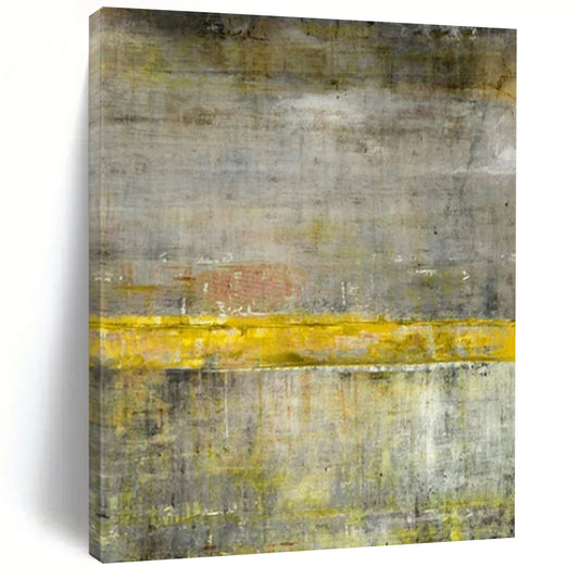 Gray & Yellow Abstract Divide - Minimalist Abstract Painting On Canvas CT2294