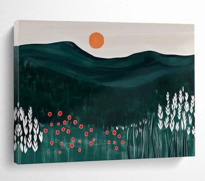 Minimalist Mountain Sunset Folk - Art Painting On Canvas DKH224