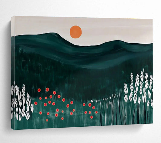 Minimalist Mountain Sunset Folk - Art Painting On Canvas DKH224