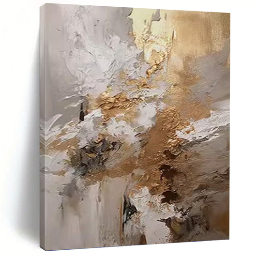 Gold & White Textured Blend - Abstract Impasto Painting On Canvas DKH1246