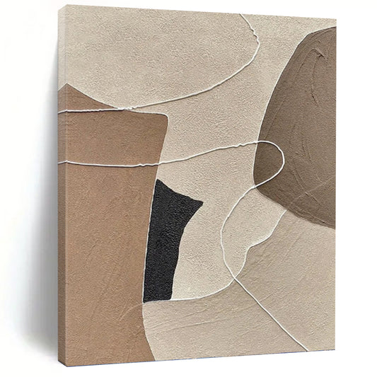 “Neutral - Toned Abstract with White Lines and Shapes” - Minimalist Textured Painting On Canvas DKH1112