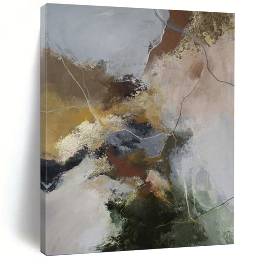 “Earth - Toned Abstract Mix” - Brown, Gold, Green & Gray Expressionistic Painting On Canvas DKH1004
