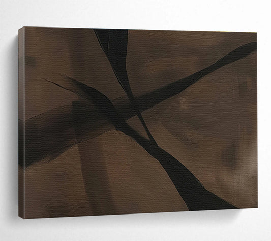 Dark Leaf Silhouettes in Brown and Black, Abstract Nature - Inspired Painting On Canvas DKH585