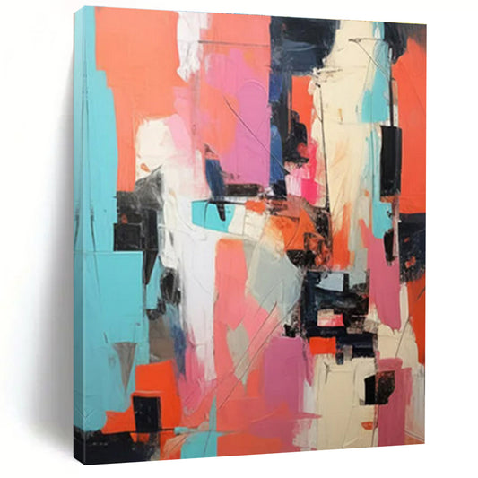 “Pink - Orange - Blue Abstract Blocks” ，Abstract Acrylic Painting CT0839