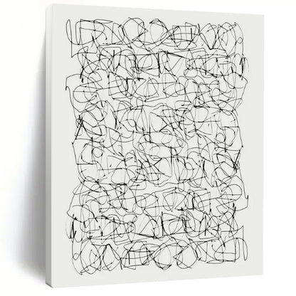 “Intricate Black & White Line Web” - Minimalist Abstract Drawing On Canvas CT2315