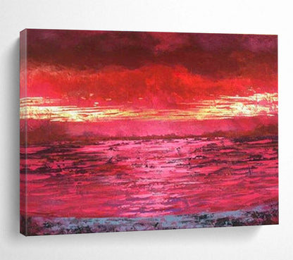 Red Sunset Over Water Painting On Canvas DKH191