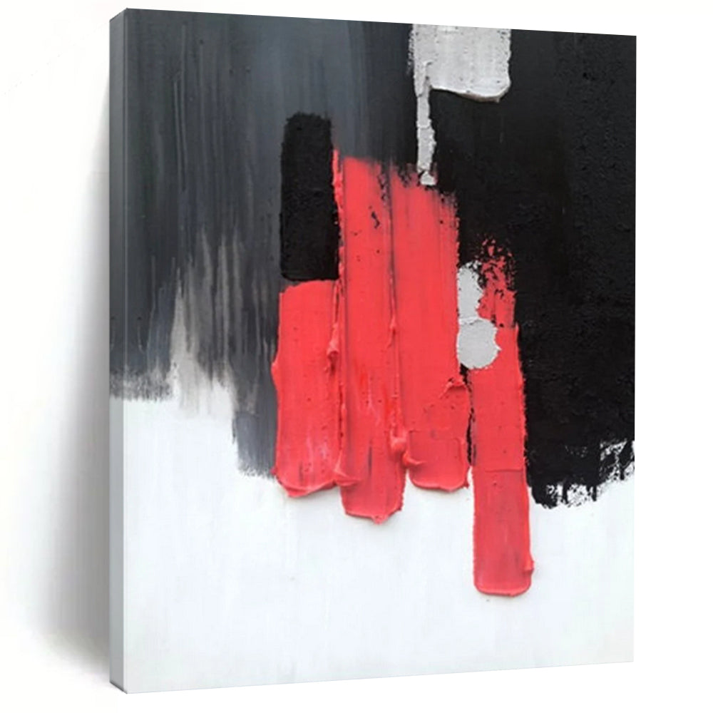 “Red, Black, White Blocks ‘Bold Simplicity’” - Abstract Impasto Painting On Canvas DTP394