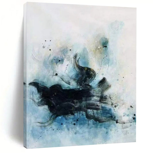 Black, Blue & White Ink - Like Flow - Abstract Painting On Canvas CT2305