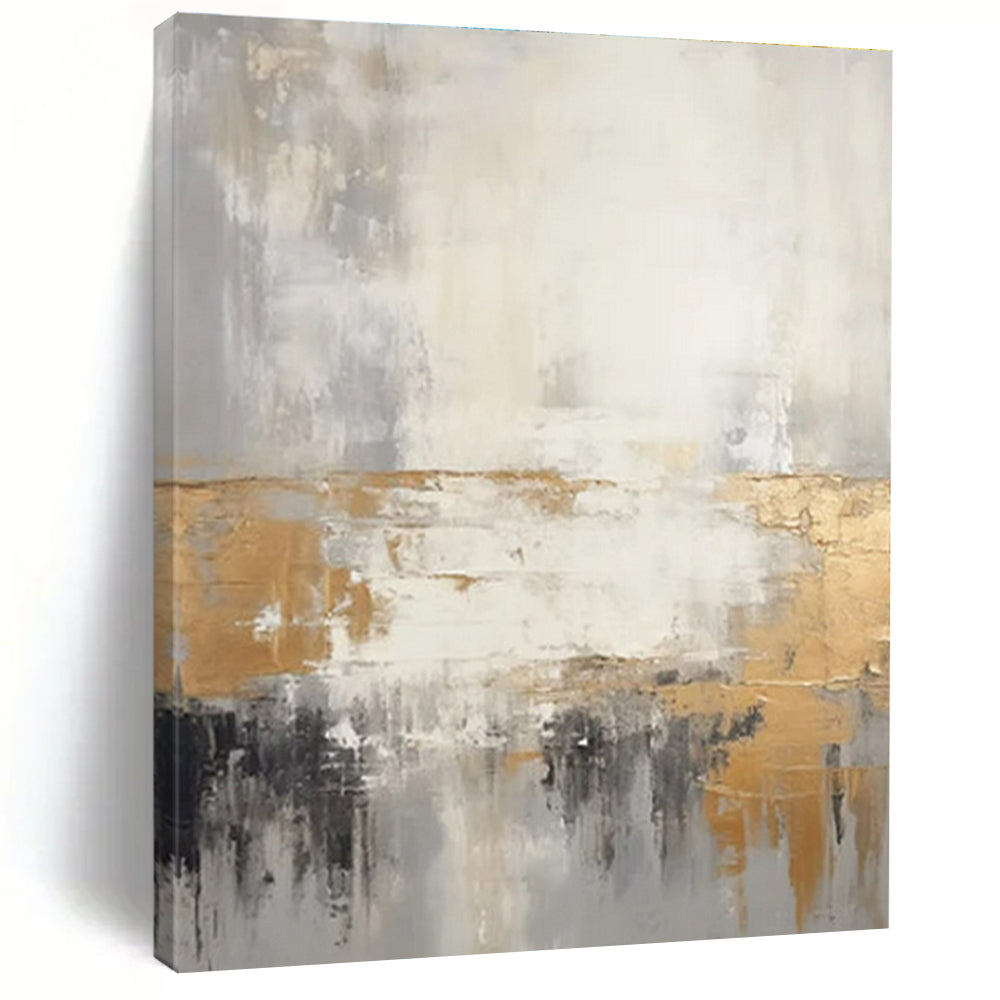 “Gray - White - Gold Abstract Horizon” ，Abstract Acrylic Painting CT0855