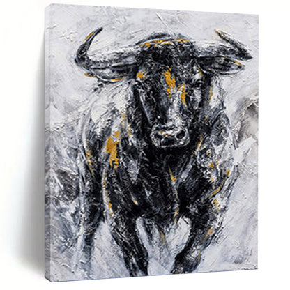 Textured Bull with Gold Highlights - Wildlife Painting On Canvas DKH1455