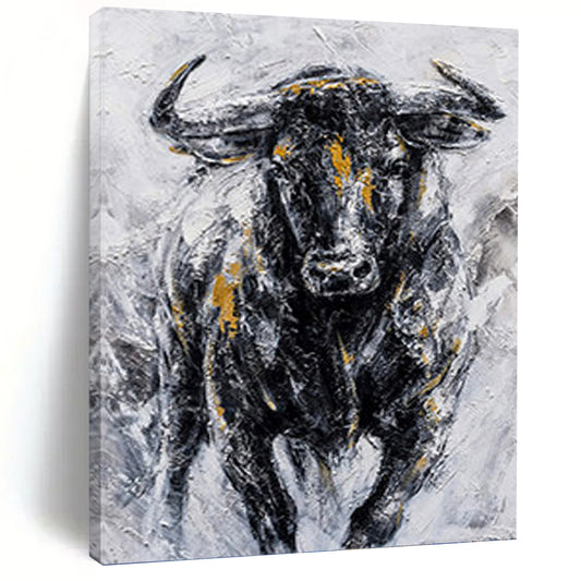 Textured Bull with Gold Highlights - Wildlife Painting On Canvas DKH1455