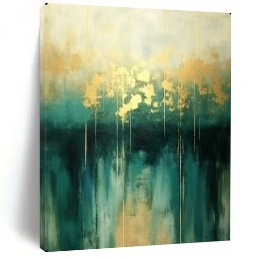 “Teal and Gold Abstract Art” – Minimalist Oil Painting On Canvas CT2168