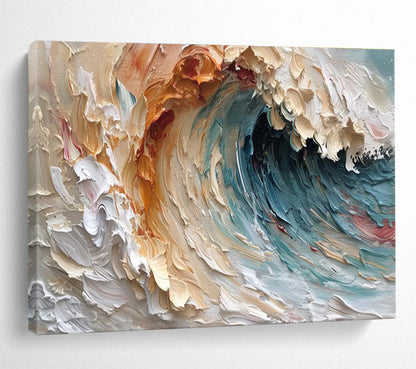 Impasto Ocean Wave in Warm Tones Painting On Canvas DKH676