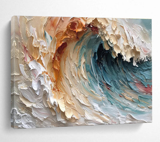 Impasto Ocean Wave in Warm Tones Painting On Canvas DKH676