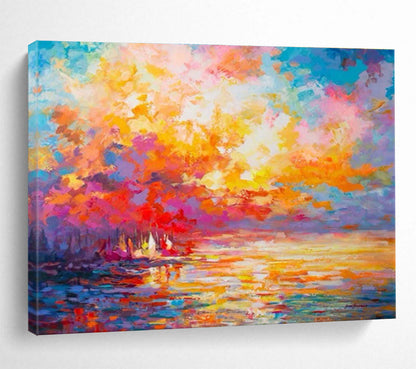 “Vibrant Sunset Abstract” Abstract Impasto Painting On Canvas DKH409