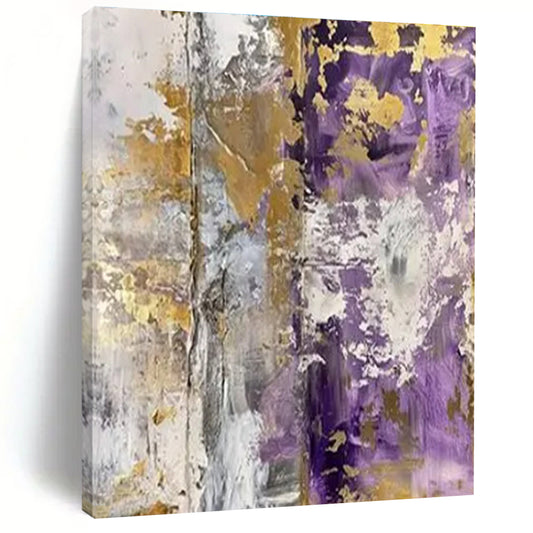 “Purple - Gold - Gray Abstract Textures” ，Abstract Acrylic Painting CT0845