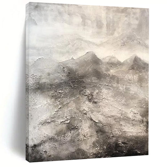 “Monochrome Mountain Textures” - Gray, Black Abstract Landscape Painting On Canvas DTP256
