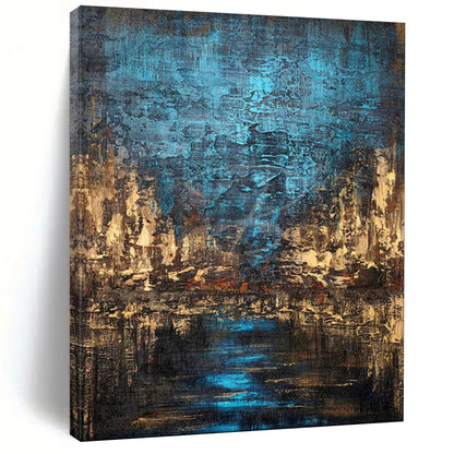 “Nocturnal City Blues” – Textured Abstract Cityscape Oil CT2074
