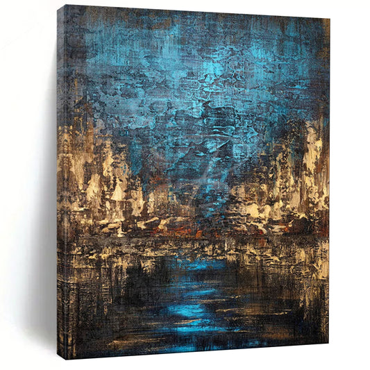 “Nocturnal City Blues” – Textured Abstract Cityscape Oil CT2074