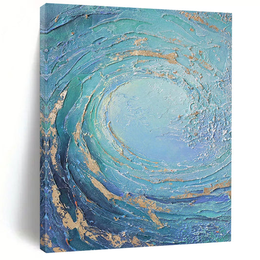 “Blue, Green, Gold Swirling Vortex ‘Oceanic Energy’” - Impasto Sea - Inspired Painting On Canvas DTP332