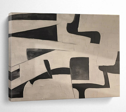 Black and White Geometric Abstract “Bold Geometric Contrast” Painting On Canvas DKH085