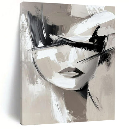 “Monochrome Abstract Face” - Black, White & Gray Abstract Portrait Painting On Canvas CT2193
