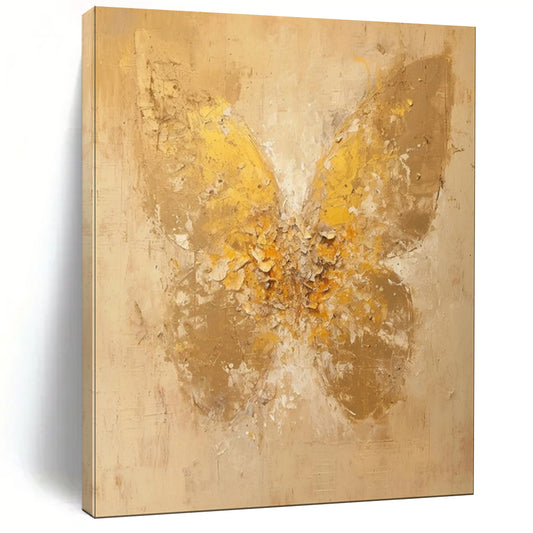 “Textured Gold Butterfly: Abstract Nature Art” - Mixed - Media Impasto on Canvas CT1899