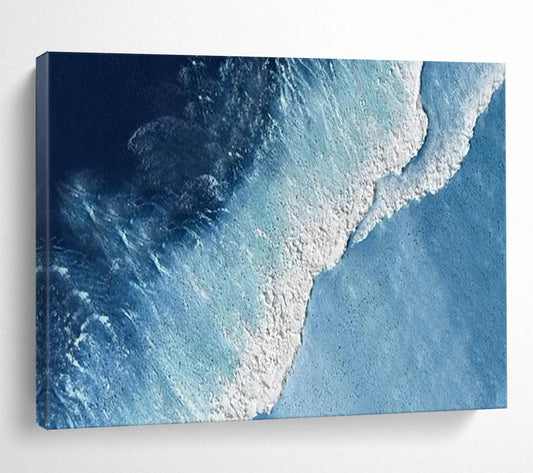 “Aerial Ocean View” - Deep Blue & White Wave Abstract Painting On Canvas DLZ256