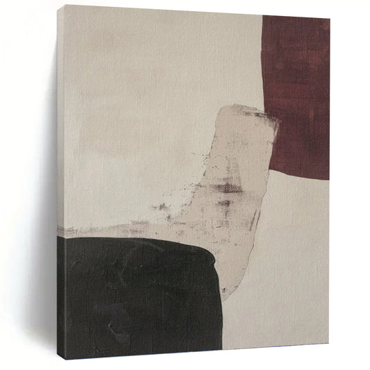 Beige, Burgundy & Black - Textured Blocks Painting On Canvas DKH1152