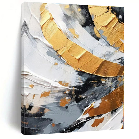 Black - White Gold Swirl - Abstract Impasto Oil Painting CT1243