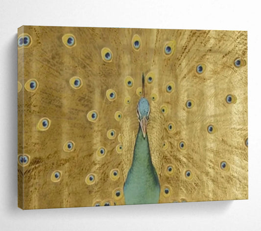 “Golden Peacock Display” - Gold, Blue, Green Realistic Bird Painting On Canvas DKH740