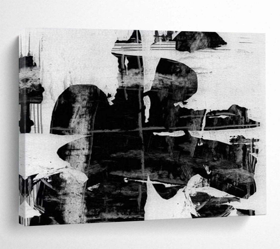 “Monochrome Textured Layers” Black - and - White Abstract Painting On Canvas DLZ134