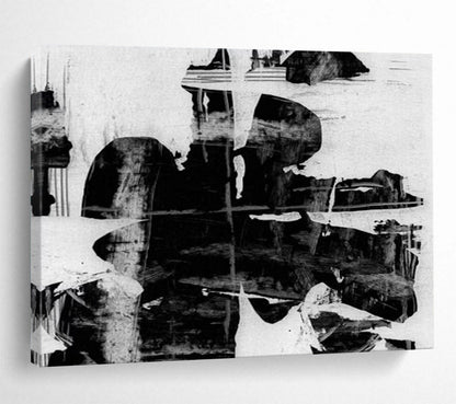 “Monochrome Textured Layers” Black - and - White Abstract Painting On Canvas DLZ134