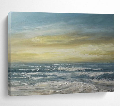“Blue, Yellow, Sunset Ocean ‘Golden Hour at Sea’” - Impressionist Seascape Painting On Canvas DLZ033
