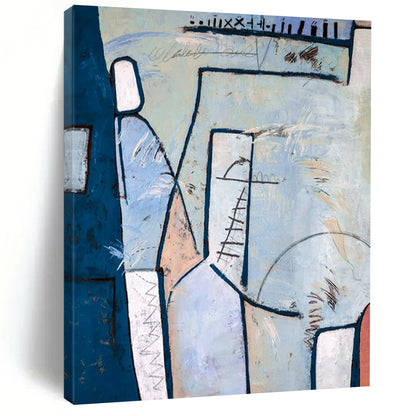 Blue - Toned Geometric Abstract with Linear Details Painting On Canvas CT2393