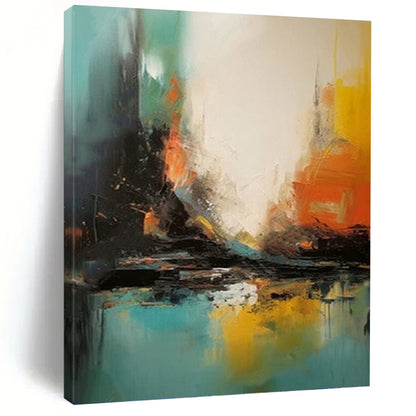 “Vibrant Urban Impression” - Blue, Yellow & Orange Cityscape - Inspired Painting On Canvas DKH0928