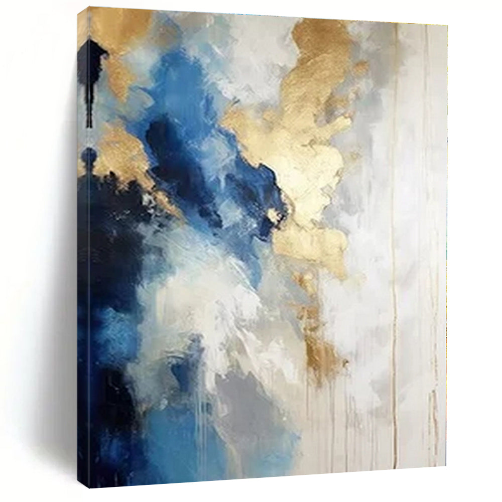 Blue - Gold Clouds - Abstract Fluid Oil Painting CT1239