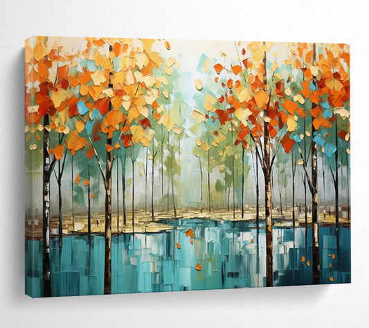“Autumn Forest Reflection” Impressionist Landscape Painting On Canvas DLZ163