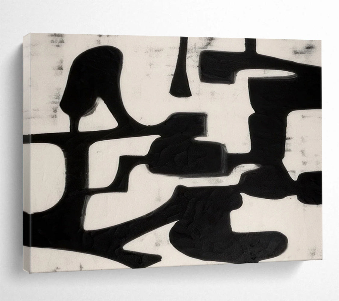 “Black - White Minimalist Forms” Abstract Painting On Canvas DLZ063