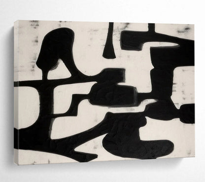 “Black - White Minimalist Forms” Abstract Painting On Canvas DLZ063