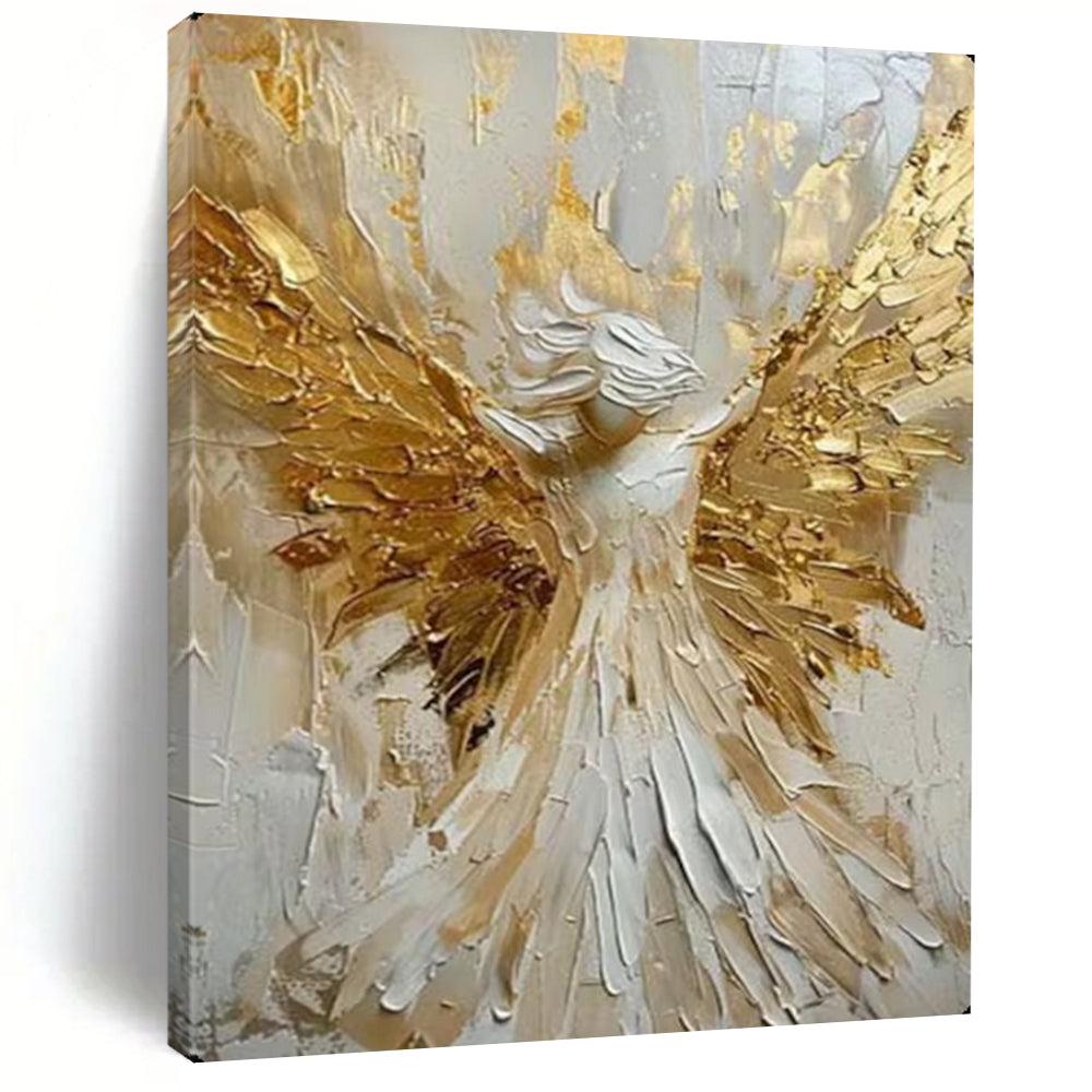 “Golden - Winged Angel” – Textured Religious - Inspired Oil Painting On Canvas CT2135