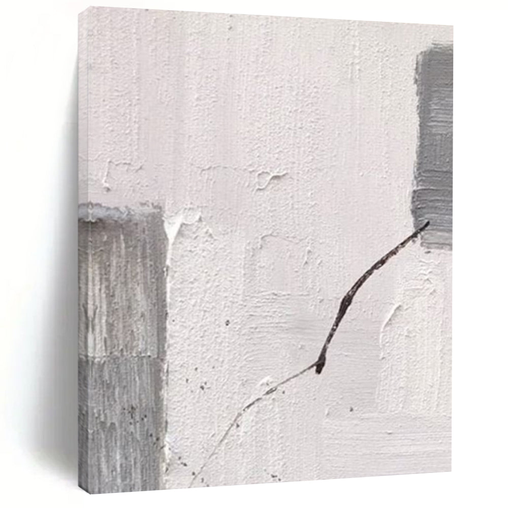 “Gray, White, Black Textured Line ‘Fragile Connection’” - Impasto Abstract Painting On Canvas DTP363