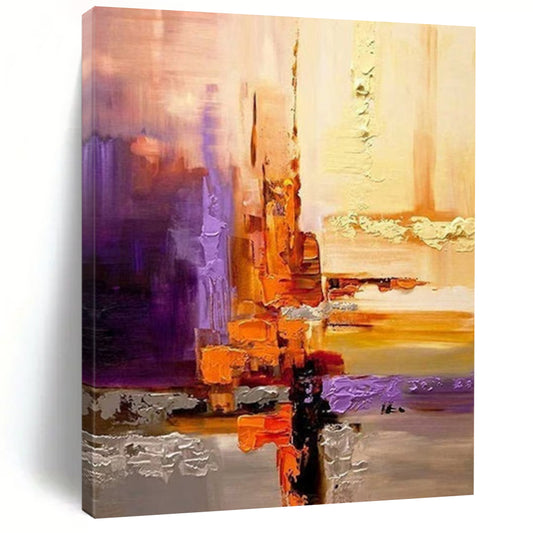 “Warm - Toned Abstraction” - Purple, Orange, Gold Geometric Shapes Painting On Canvas DTP278