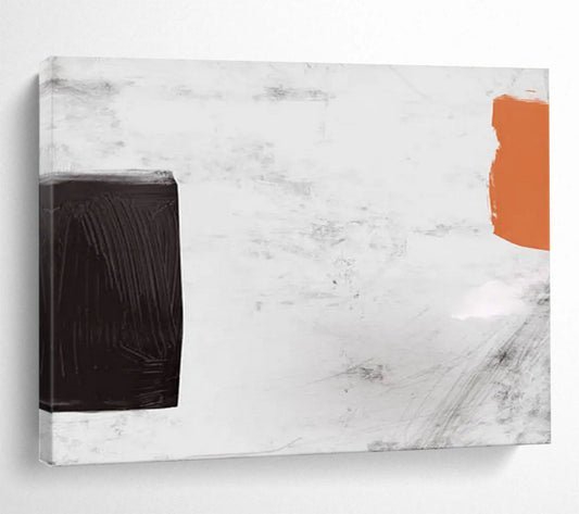 “Black - White - Orange Minimalist” Abstract Geometric Painting On Canvas DLZ146