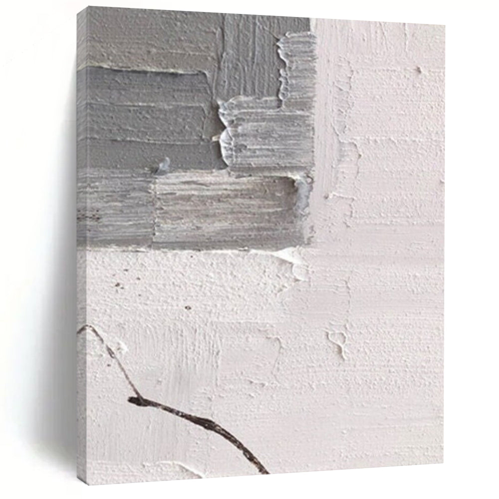 “Gray, White Textured Fragment ‘Subtle Chaos’” - Impasto Abstract Painting On Canvas DTP361