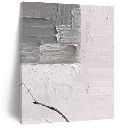 “Gray, White Textured Fragment ‘Subtle Chaos’” - Impasto Abstract Painting On Canvas DTP361